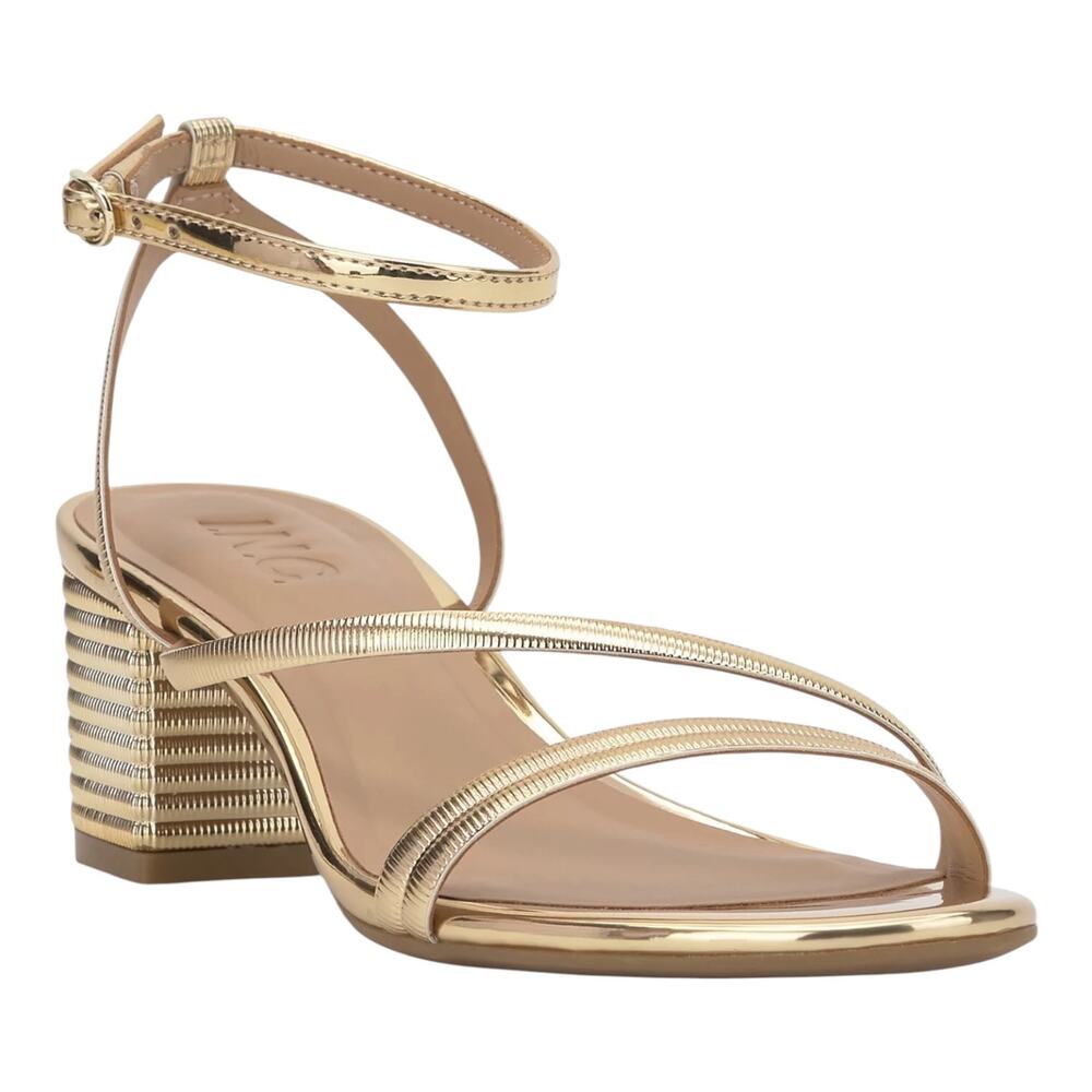 INC Women's Unice Strappy Ankle Strap Block Heel Dress Sandals Gold Size 7